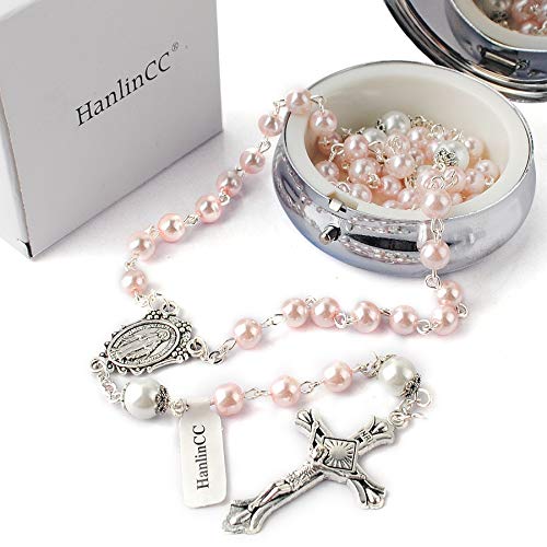 image for HanlinCC 6mm Glass Pearl Beads with 8mm Our Father Beads with Caps Ros