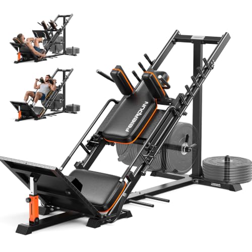 Image of FEIERDUN 2-in-1 Leg Press Hack Squat Machine Combo, Home Gym Leg Equipment | Zero-Maintenance Roller System, 5+6 Adjustable Angles, 45-Degree, with Weight Storage, Full ROM for Quads, Hamstrings, Glutes
