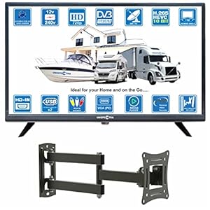 Unispectra® HD LED 240v 12v TV Freeview and SAT Tuner, USB Media Player, HDMI. 12V TVs for Motorhomes, Campervan, Caravan TV, Camping, Truck, Boat, Kitchen, Bedroom (19” TV+Bracket)