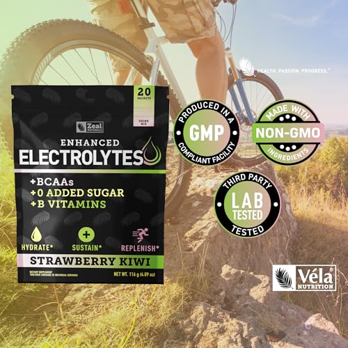 Image of Enhanced Electrolyte Powder Stick Packs (Strawberry Kiwi | 20 Packets) w / 0 Sugar +BCAAs +B-Vitamins Electrolyte Supplement w Potassium Zinc & Magnesium for Hydration - Keto Electrolytes