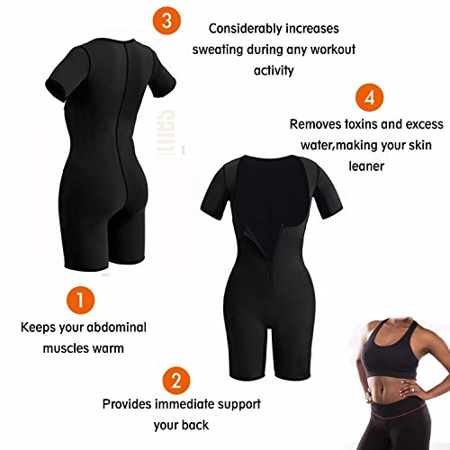 QUAFORT Full Body Shapewear Sauna Suit Neoprene Sweat Bodysuit Gym Shaper with Sleeve