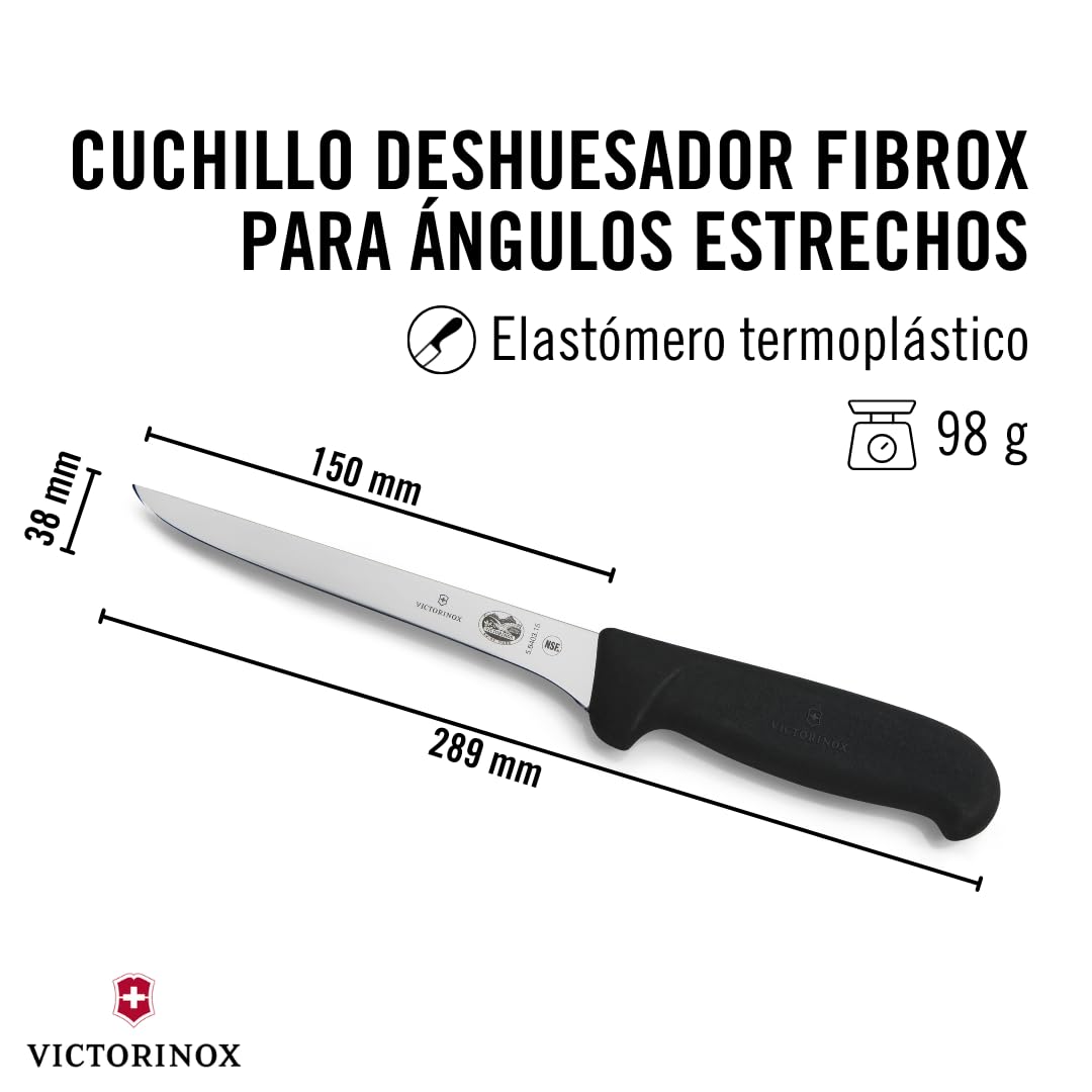 Victorinox Fibrox Cuchillo deshuesador 15 cm acero inoxidable hoja recta rígido negro