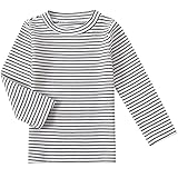 Baby Girls Boys Long Sleeve Tee Shirts Little Kids Cotton Striped Crew Neck Tops (White,12M)