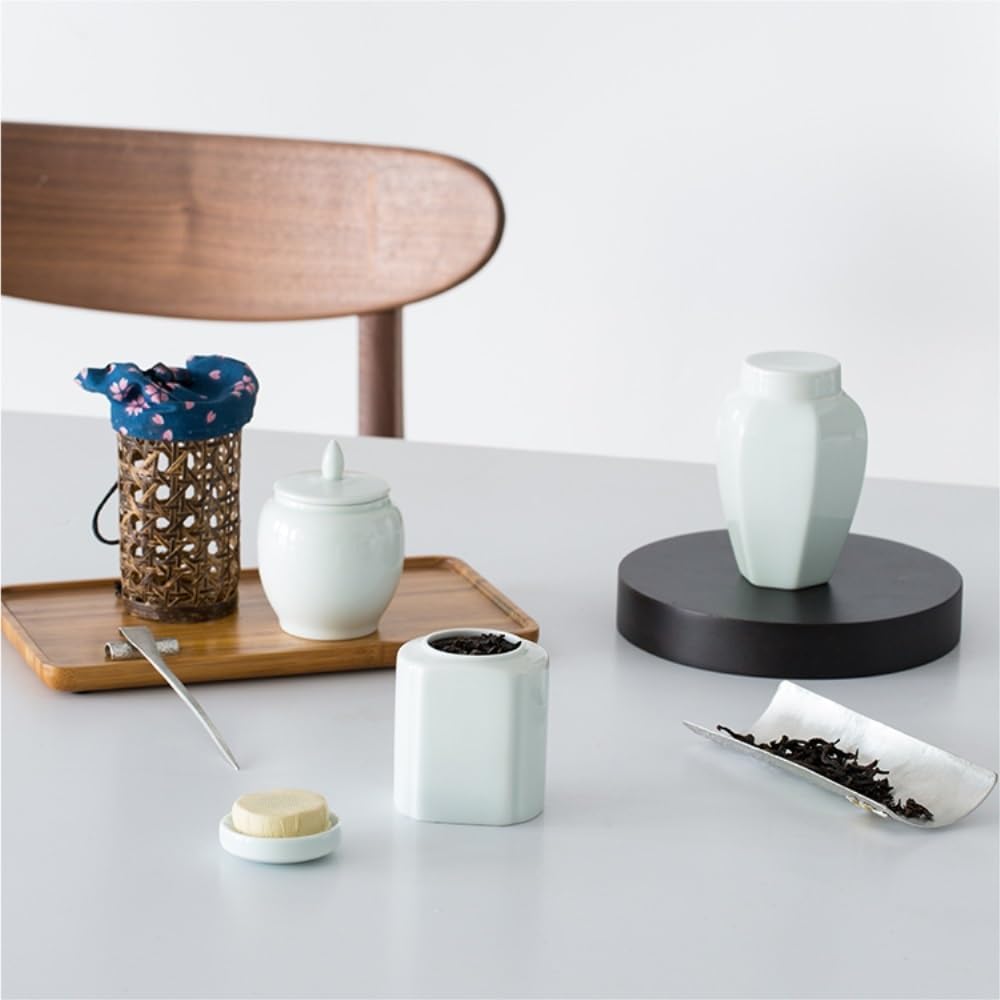 SONGCHAO Sugar Jar Ceramic Tea Storage Container Can Portable Travel Small Sealed Cans Household Set Single Tea Canister(F)