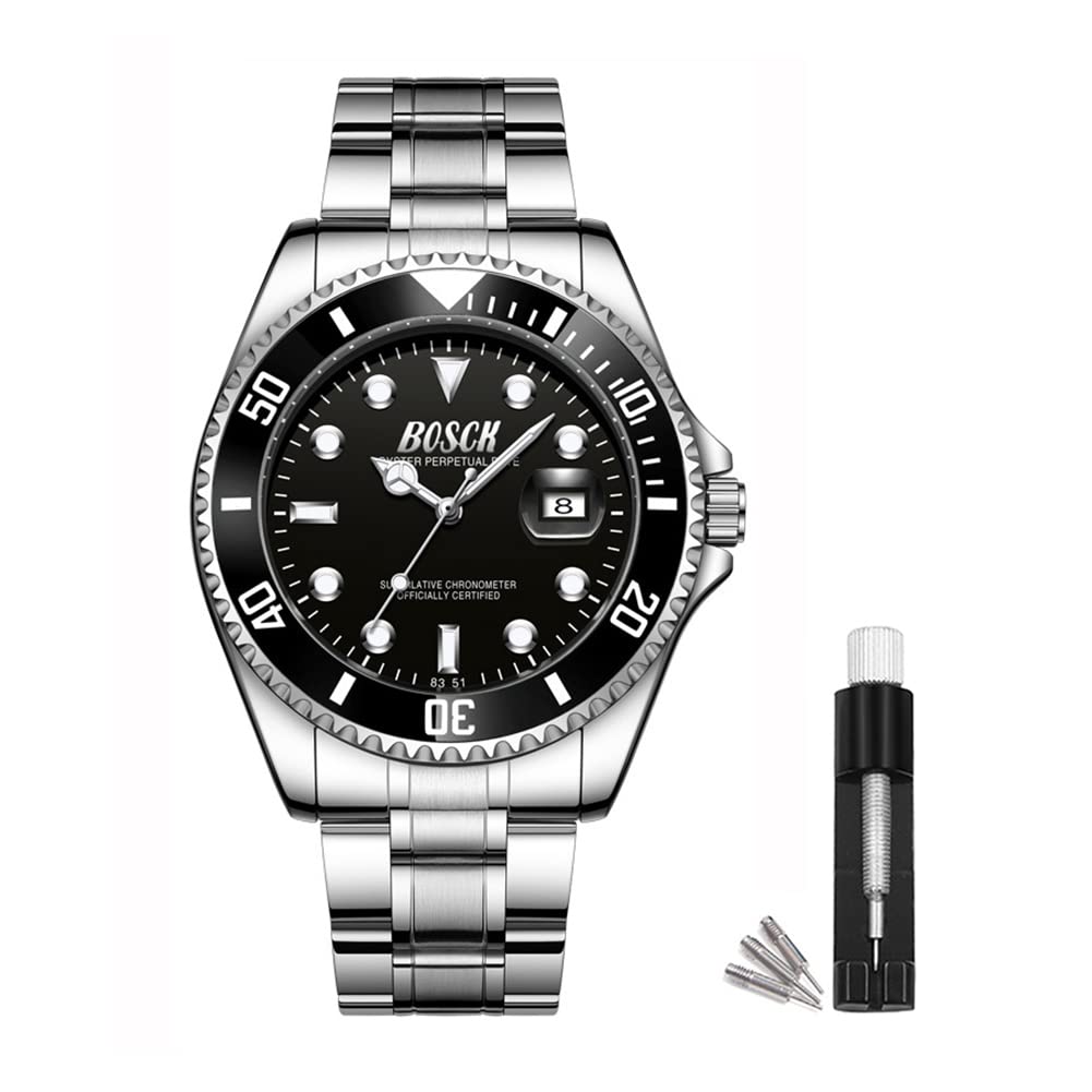 BOSCK Watches for Men,Analog Mens Watch 44mm Large Face Easy Read Stainless Steel Business Watch,Luminous Classic Luxury 30M Waterproof Mens Wrist Watches