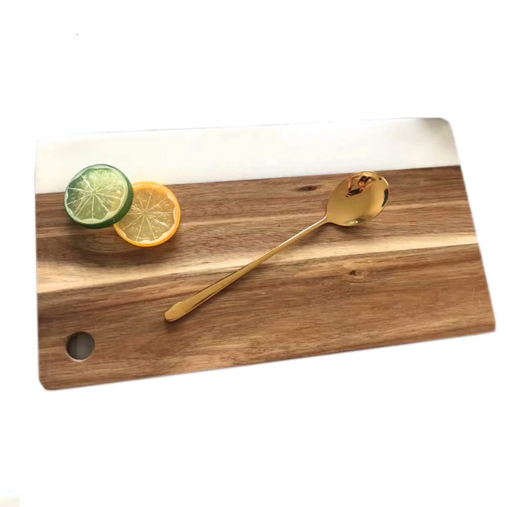 Planche à découper en marbre et ardoise – Planche à découper en bois massif pour cuisine, fromage, charcuterie et plateau de service idéal pour découper et préparer les aliments
