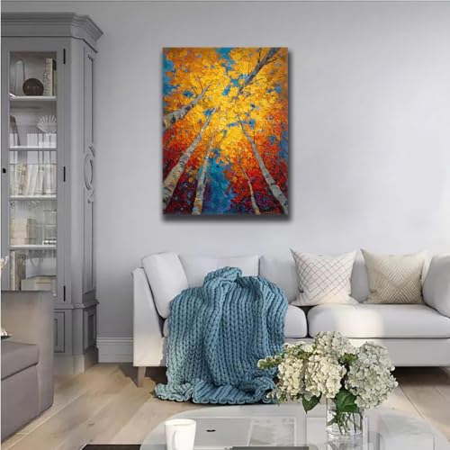 Impression impressionniste d'arbre de tremble sur toile texturée premium