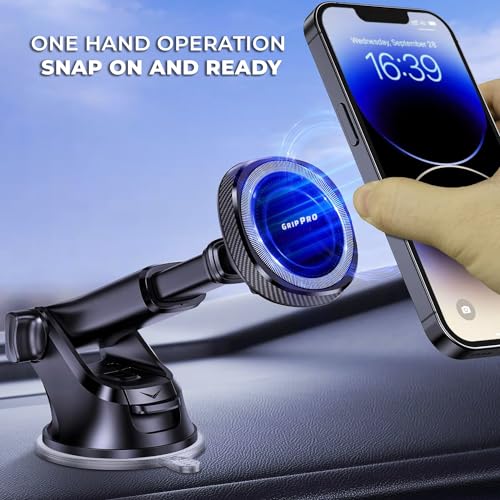 Image of Compatible for MagSafe Car Mount, Magnetic Phone Holder for Car Dashboard Windshield iPhone Car Mount Holder Compatible with iPhone 14 13 12 Pro Plus Max Mini MagSafe Mount, 17 Strong Magnets