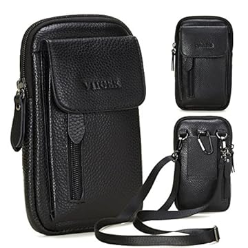 VIIGER Coldre de ombro de couro para celular compatível com iPhone 16 Pro Max 15 Pro Max Galaxy S25 bolsa transversal para celular ultra grande com vários bolsos bolsa para smartphone com clipe de