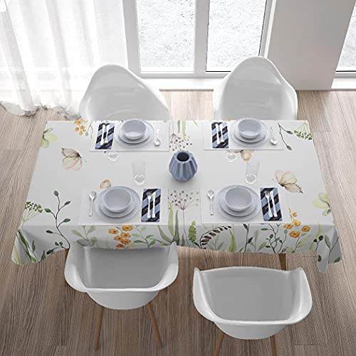 LALILO Green Plants Wild Flowers Spillproof Tablecloth Polyester Table Cloth Oblong Tablecloth Fitted Tablecloth Indoor Outdoor Tablecloth for Kitchen Party Picnic Spring Summer(60