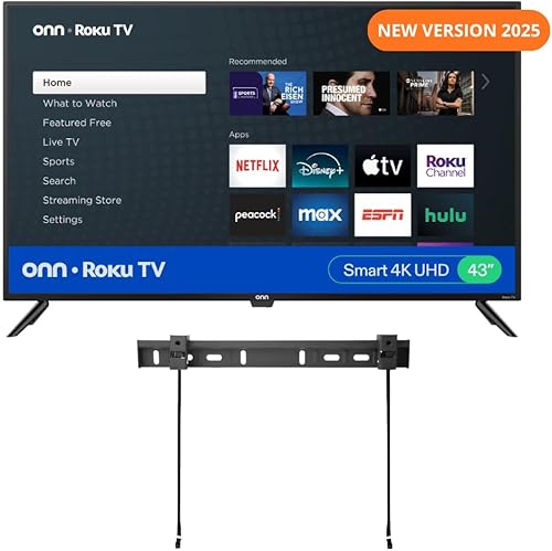 ONN Smart TV LED 4K de 43 pulgadas + soporte de pared gratuito con conectividad Wi-Fi y aplicación móvil TV de pantalla plana Compatible con Apple