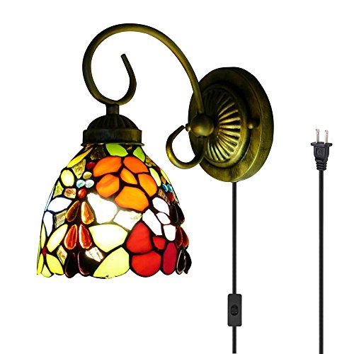 Image of Kiven Wall lamp E26 1-Light Plug-in Bulb not Included Wall Sconce Glass Shade 6 Foot Black Cord(BD0520)