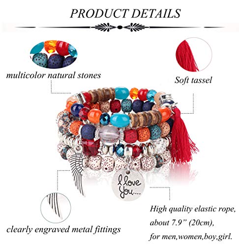 LOYALLOOK 5Sets Bohemian Stretch Beaded Bracelets for Women Crystal Beaded Strand Bangle Charm Multilayer Stackable Bracelets - Image 5