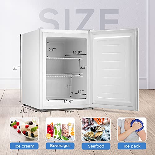 Kismile Upright Freezer,2.1 Cu.ft Mini Freezer with Reversible Single Door,Removable Shelves,Small Freezer with Adjustable Thermostat for Home/Kitchen/Office (White)
