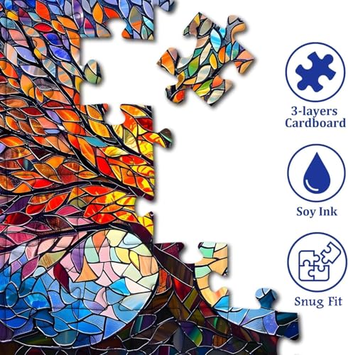 Image of iDream 1000 Pieces Jigsaw Puzzle - Artistic 3D Design, Colorful Wall Decor, Challenging Puzzle Gift for Friends & Family (Stained Glass - Tree of Life)