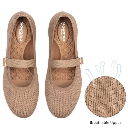 Image of Frank Mully Women's Mary Jane Flats Comfortable Dressy Ballet Flats Casual Round Toe Slip On Washable Knitted Fabric Office Work Woman Shoes