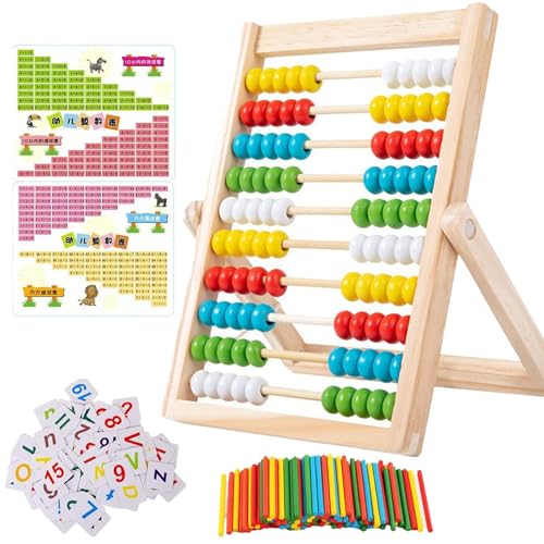 Abacus for Kids 3-7 Years - Wooden Counting Toy With 100 Sticks, 48 Number Cards, and Small Numicons - Learning Gift for Preschool Children