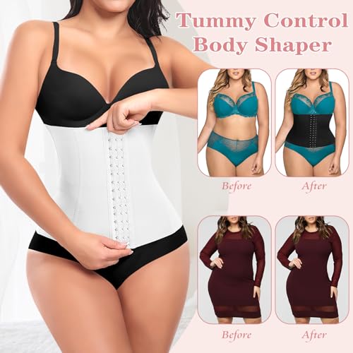 Image of Werena Short Torso Waist Trainer for Women Underbust Corset Shapewear Tummy Control Waist Cincher Body Shaper Workout Sports Girdle(A# White(Height: 9.5 inch inch), Large)