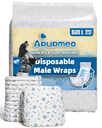 Image of Dog Diapers Male Wraps, Disposable Male Dog Diaper, Super Soft Absorbent Doggie Diapers for Boy Dogs with Incontinence Marking or Excitable Urination(L, 50)