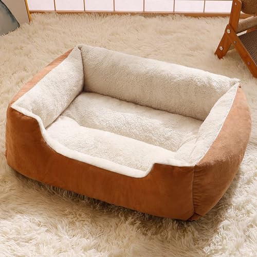 XXIUDEE Lit orthopédique pour chien de taille M, coussin anti-anxiété, carré doux et chaud avec fond antidérapant, pour chaton et chiot (50 x 40 x 15 cm, café)
