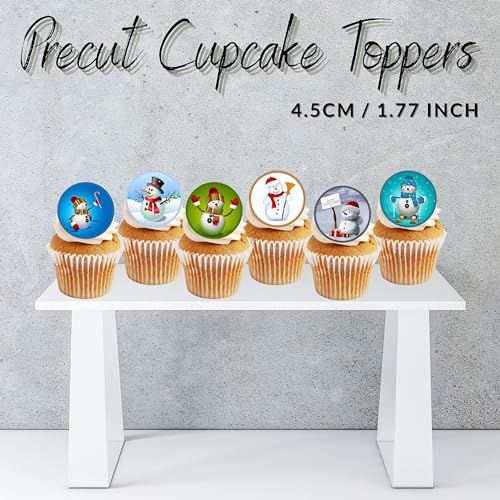 Cian'S Cupcake Toppers Ltd 24 Christmas Snowman Mix Theme Edible Cupcake Toppers - Stand Up Discs Wafer Cake Decorations thumb #1