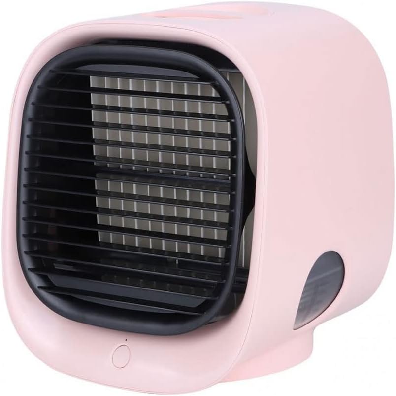 Mini Cooling Fan Humidification Air Conditioning Fan USB Air Cooler with 7 Color Night Light Ventilador (Color : Pink) (Pink)