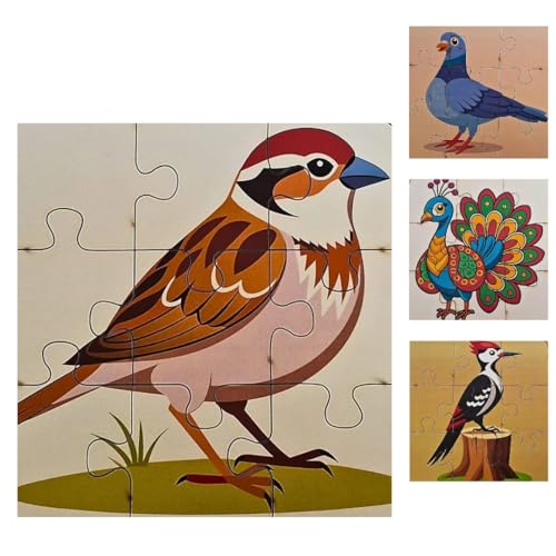 Image of 4 in 1, 9 Pieces Each, Cute Birds Wooden Jigsaw Puzzles for Kids 2+ Years, Educational Brain Teaser Toy, Birthday Gift for Toddlers & Preschoolers, Toys for 2 Year Old Boy