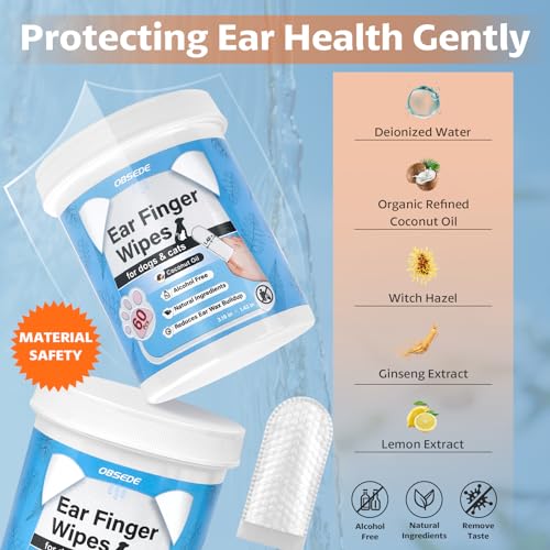 OBSEDE Dog & Cat Ear Cleaner Wipes - Finger Sleeve for Easy Wax Removal & Odor Control, Soothing Formula, Coconut Scent, 120 Count - Image 3