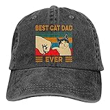 Best Cat Dad Ever Hat for Men Black Baseball Cap Vintage Dad Hat Adjustable Denim Hat for Summer...