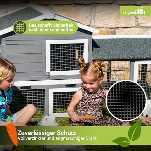 Miweba MyAnimal Hasenstall MH-03 | Kaninchenstall mit Freilaufgehege - Hasenkäfig - Kleintierkäfig - Holz imprägniert - Kaninchenkäfig Winterfest - Kleintiergehege - Käfig - Hasenhaus (Grau/Weiß)