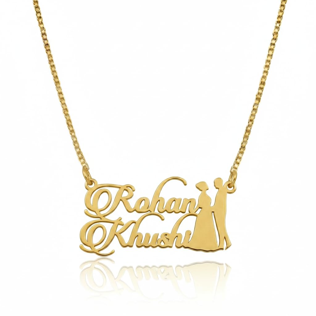Couple Name Necklace Personalized Golden Chain for Him Her Two Name Boxes Elegant Romantic Gift-image-38