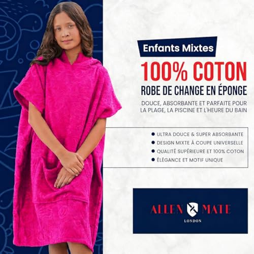 Image of ALLEN & MATE Kids Surf Poncho Towel Robe, Hooded Changing Robe, 6-13 Years