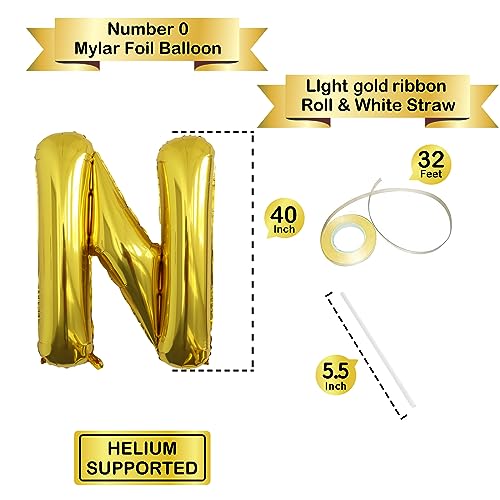 Image of Letter Balloons Gold Party Balloon - 40 Inch Large Gold Letter N Balloon, Letter Balloon Birthday Decorations, Balloon for Women Men Anniversary Party Decorations Supplies