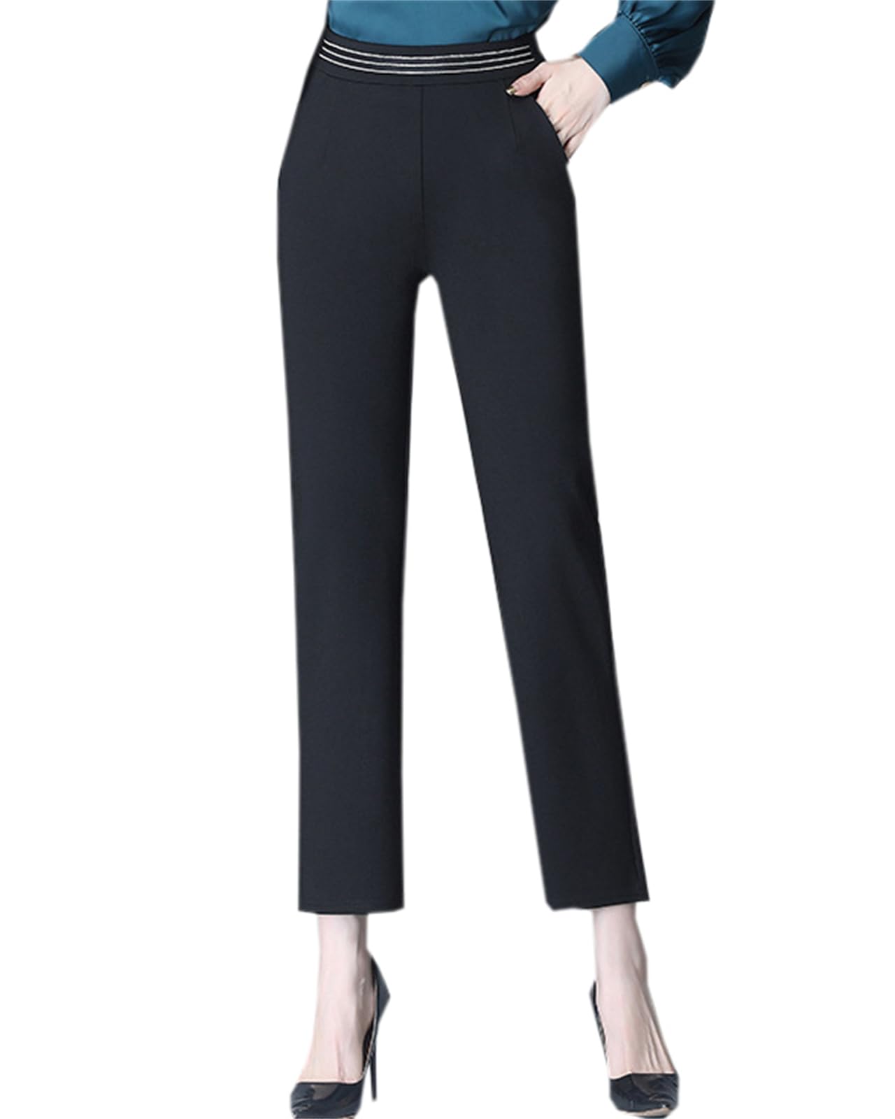 Betusline Womens Stretch Slim Fit Elasitc Waisted Dress Pants