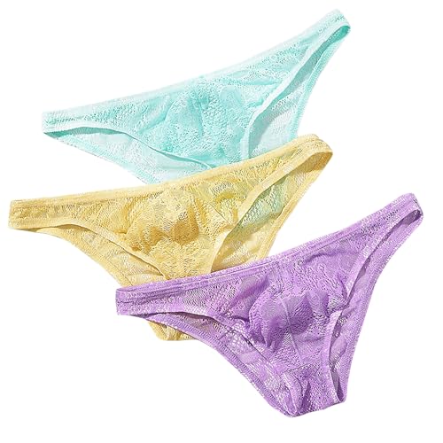 Mens lace Briefs Underwear for man gay bikini Men's Mesh Lace underpants breathable sexy U convex bulge Pouch 2 Pack