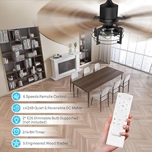Consciot 52 Inch Ceiling Fans With Lights Remote, Modern Farmhouse Caged Ceiling Fan, Reversible Motor, 5 Double Finish Wood Blades, Rustic Ceiling Fan For Porch, Living Rooms, Bedroom, Hunter Black Consciot 52 Inch Ceiling Fans With Lights Remote Modern Farmhouse Caged Ceiling Fan Reversible Motor 5 Double Finish Wood Blades Rustic Ceiling Fan For Porch Living Rooms Bedroom Hunter Black