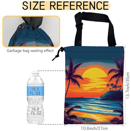 Image of Beach Sunset Car Garbage Bag,Coconut Trees Small Car Trash Bag Hanging,Drawstring Car Garbage Bag with Adjustable Buckle for Car Back Seat,SUVs,Camping,Road Trips