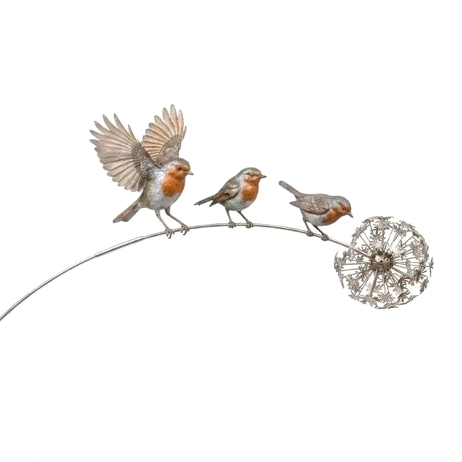 Balcony Greenery Bird Garden Stake, Metal Yard Accent with Flower Detail for Garden Beds, Patio Borders, Display Areas and Container Gardens Birds Sculpture Bird Decor Stake Metal Yard Accent Flower