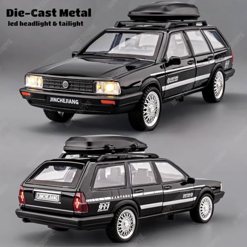 Image of Die-Cast Car Model 1:32 Scale Santana Station | Alloy Metal Car with Openable Doors, Hood & Trunk | LED Headlight & Taillight with Sound | Pull Back & Go Toy for Kids & Collectors