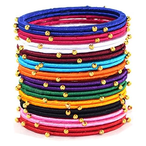 GOELX Festive Offer: Multicolor Silk Thread Handmade Bangles for Women with Gold Embellishments 24 Bangles Set - 2.4 Cover