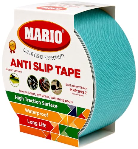 Image of Mario Soft Anti Skid Anti Slip Tape Blue 50mm (2 Inch) x 5m | Soft Surface Non Abrasive Waterproof Grip Tape | Barefoot Friendly Self Adhesive Safety Tape for Bathroom, Stairs & Floor Use Areas