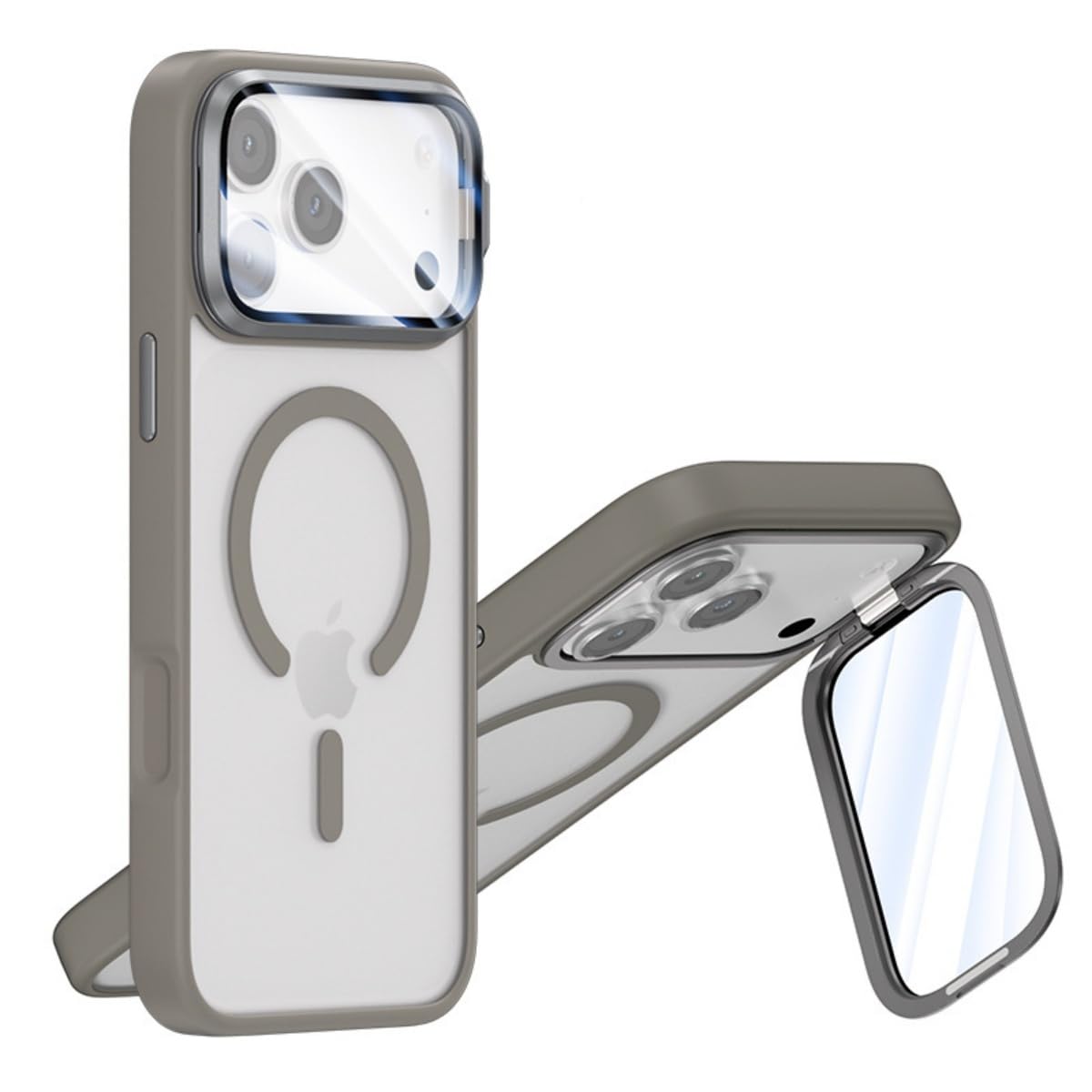 iPhone 17 Air 対応 ケース Magsafe対応 マット仕上げ 半クリア カメラ保護 スタンド付き 半透明 アイフォン17Air 用 背面カバー ス 艶消し ストラップホール付き ハードケース,グレー