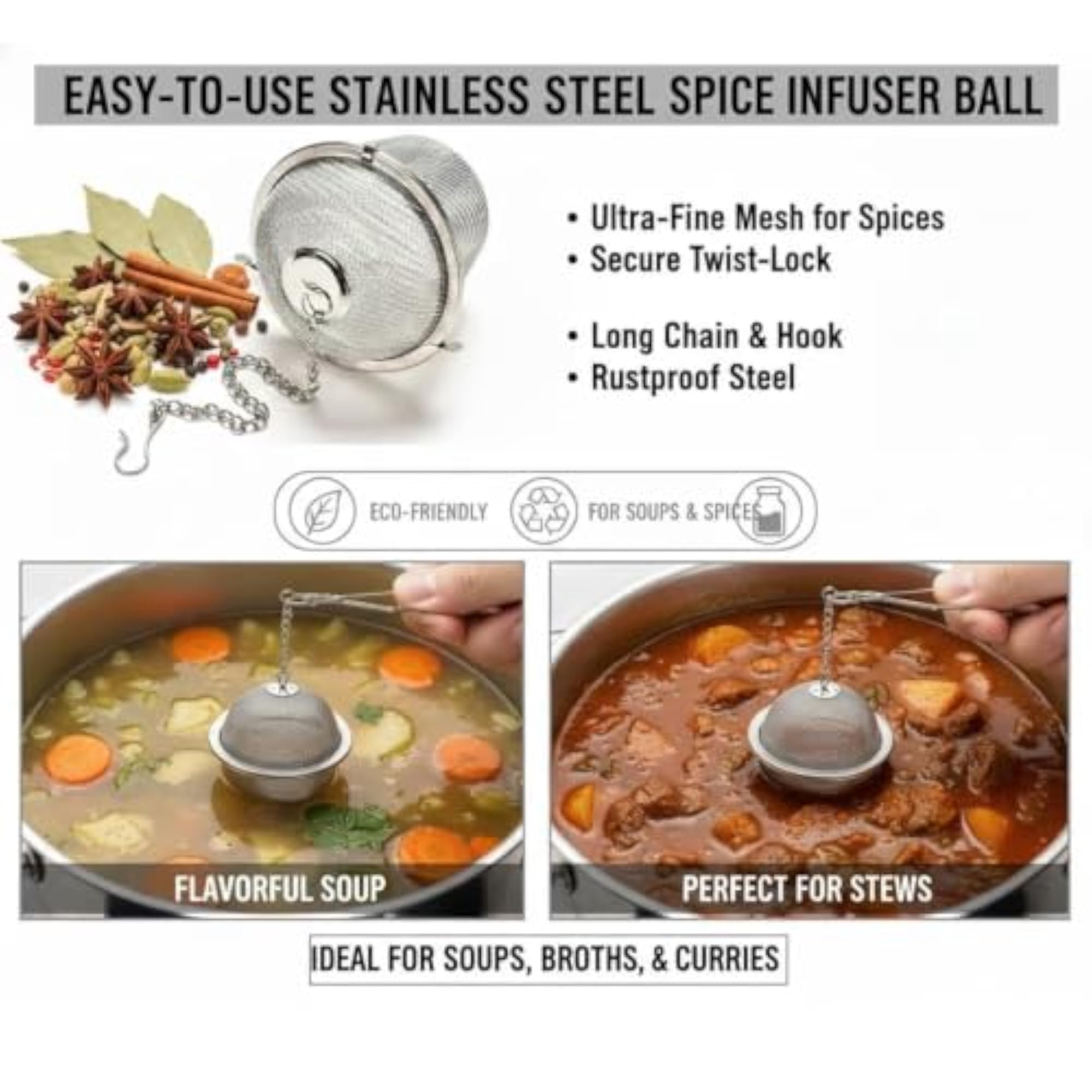 Stainless Steel Tea Infuser Ball, Fine Mesh Strainer
