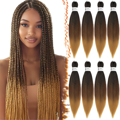 BARSDAR Pre Stretched Braiding Hair, 66cm 8 Packs Largo Ombre Braiding Extensiones de Pelo Profesional Fibra Sintética Easy Braids Yaki Texture Pelo Trenzas Africanas Extensiones   T1B/30/27#