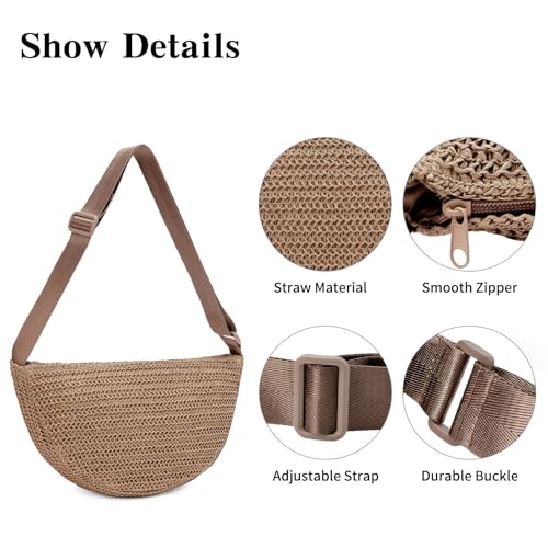 Image of RNIEGA Straw Crossbody Bag for Women Woven Crescent Beach Bags Summer Shoulder Purses Handbag with Adjustable Strap