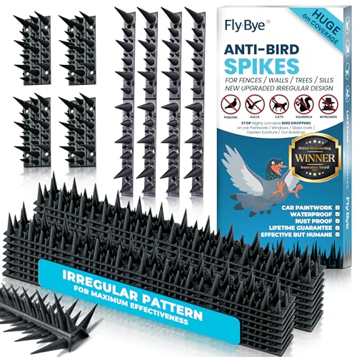 Fly-Bye Piques Anti-Oiseaux – Couverture énorme de 6 m avec 1300 Pointes – Dissuasif des Pigeons – Pointes murales et de clôture pour Chats et Oiseaux...