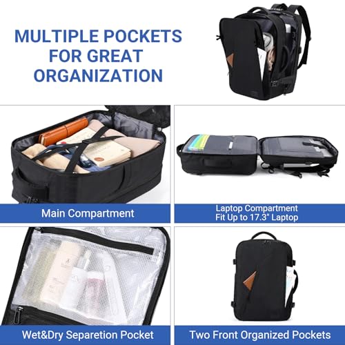 Star Cloud Handgepäck Rucksack, 40L Groß Reiserucksack Kofferrucksack Flugzeug Tasche, Travel Backpack Carry On Luggage für 17 Zoll Laptop, Reisetasche Koffer Herren Damen Cabin Bag für Reise, Schwarz