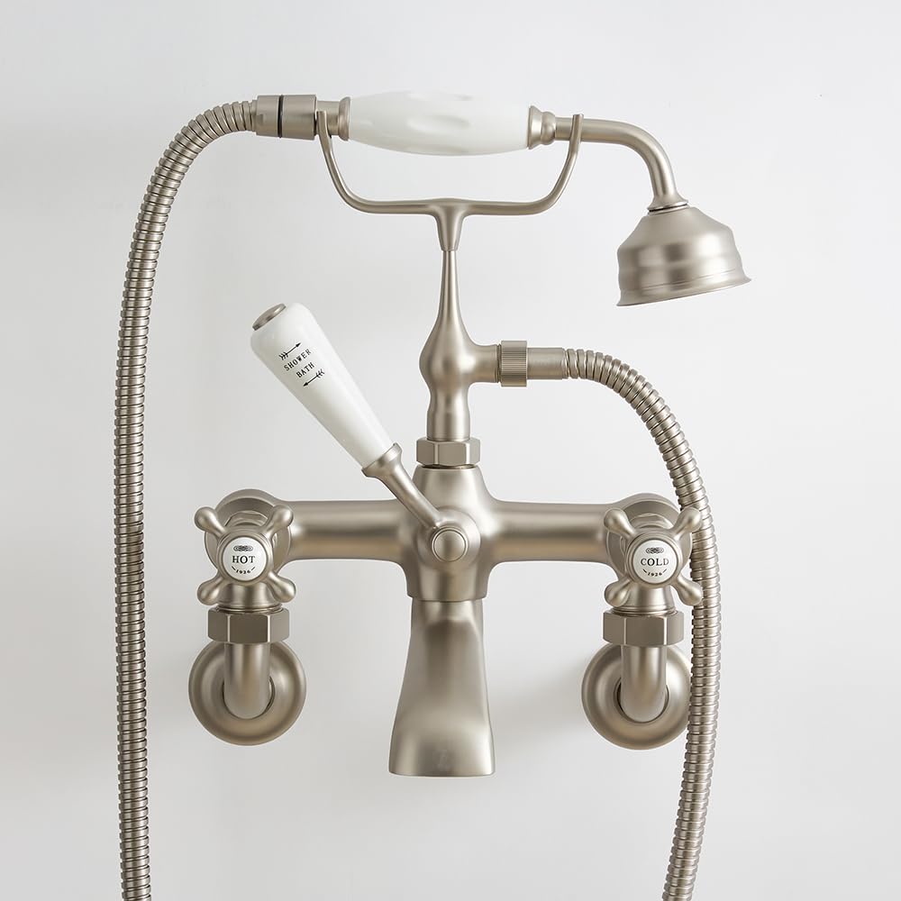 Milano Brushed Nickel Elizabeth Wall Mounted Bath Shower Mixer Tap Crosshead Handles