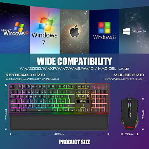 Image of RedThunder K10 Wired Gaming Keyboard and Mouse and Wrist Rest Combo, RGB Backlit, Mechanical Feel Anti-ghosting Keyboard + 7D 7200 DPI Mice+Soft Leather Wrist Rest 3 in 1 PC Gamer Accessories(Black)