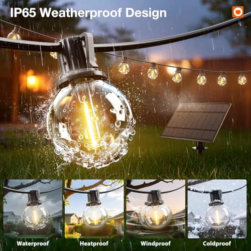 addlon 31FT(25+6) Solar String Lights Outdoor with 1FT Bulb Spacing, 25+2 Commercial G40 LED Bulbs, Solar & USB Charging, Remote, Timable, Dimmable Waterproof Patio Lights for Balcony, Porch, Yard by addlon - Image 5
